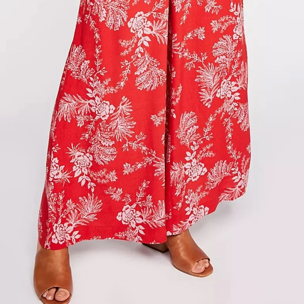 Free People Red Floral Wide Leg Be The One Tropical Pant Boho Tropic Jumpsuit - Picture 10 of 15